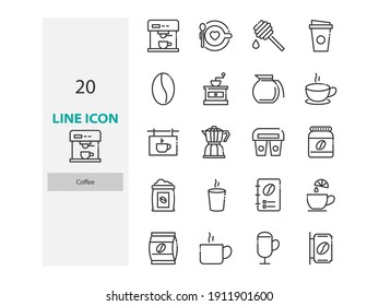 Set von Kaffee dünnen Linie Symbol, Getränke, Café
