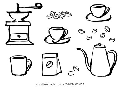 Set of coffee time image illustrations with a touch of brush