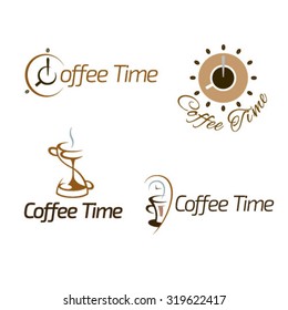 Set Of Coffee Time Logo Design. Vector Illustration.