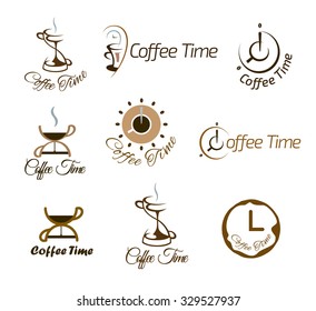 Set of coffee time logo design templates. Vector illustration.