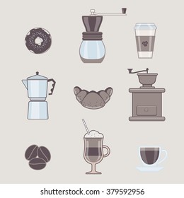 Set of Coffee Types and Coffee Accessories in Flat Style