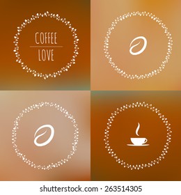 Set of coffee vector framework of the vines with hearts and cups and coffee beans