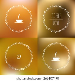 Set of coffee vector framework of the vines with hearts and cups and coffee beans