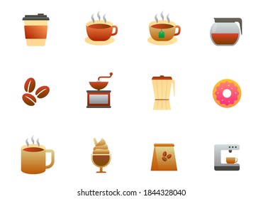 Set of coffee vector illustration with simple design isolated on white background. Coffee gradient icon collection 
