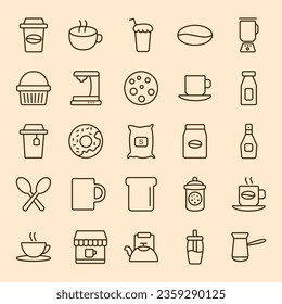Set of Coffee Vector Line Icons. Contains such Icons as Cezve, Coffee Maker Machine, Beans and more. Barista icons set. coffee icon pack. Set of barista vector icons for web design