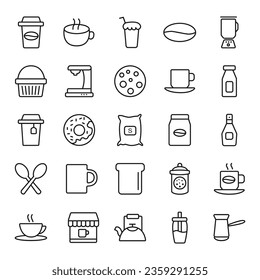 Set of Coffee Vector Line Icons. Contains such Icons as Cezve, Coffee Maker Machine, Beans and more. Barista icons set. coffee icon pack. 
