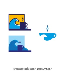 A set of coffee and wave icons