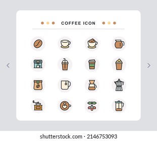 A set of coffee-related icons that you can see at a cafe.
A cute vector icon drawn with lines.