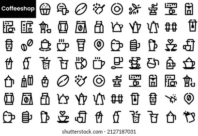 Set of coffeeshop Icons. Black flat icon collection isolated on white Background