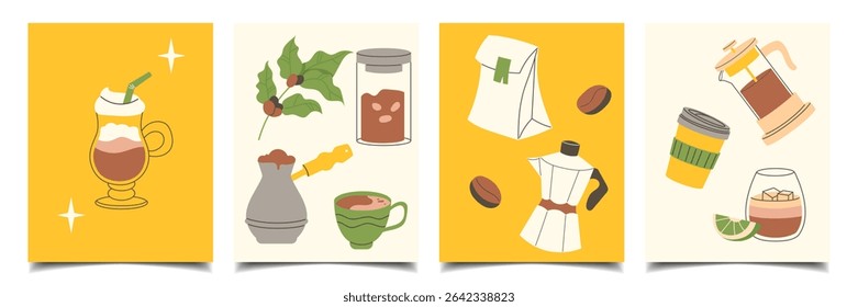 set of coffee-themed posters. Design for postcards, banners, menus, covers