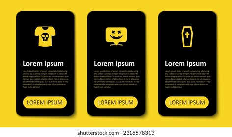 Set Coffin with christian cross, Happy Halloween holiday and Shirt skull. Business infographic template. Vector