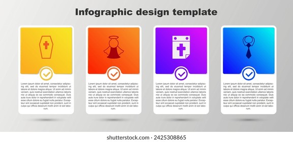 Set Coffin with cross, Angel, Calendar death and Tie. Business infographic template. Vector
