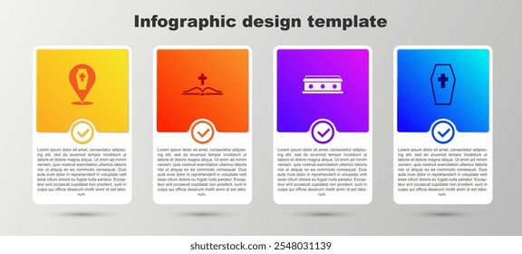 Set Coffin with cross, Holy bible book,  and . Business infographic template. Vector