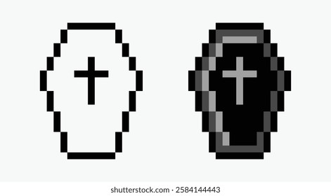 set coffin pixel art icon vector illustration.