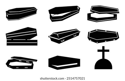 Conjunto de Vector de silueta de ataúd aislado sobre fondo blanco