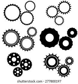 Set of Cog wheel gear. Mechanic and engineering black icon collection, isolated on white background, vector illustration, silhouette