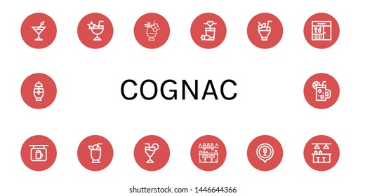 Set of cognac icons such as Cocktail, Bar, Cosmopolitan , cognac