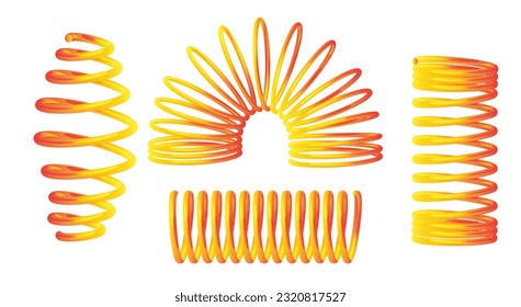 set coil spring twisted, metal industrial coil isolated. 3d rendering svg