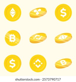 set of coin cyrpto, cryptocurrency symbol