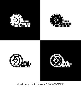 Set Coin for game icon isolated on black and white background.  Vector Illustration