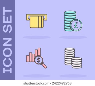 Set Coin money with dollar, Credit card inserted, Pie chart and and pound icon. Vector