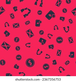 Set Coin money with dollar, Grand canyon, Flag Confederate and Casino chip playing cards on seamless pattern. Vector