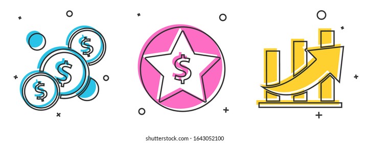 Set Coin money with dollar, Star and dollar and Financial growth and coin icon. Vector