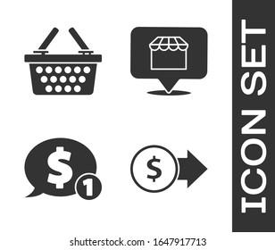 Set Coin money with dollar symbol, Shopping basket, Speech bubble with dollar and Online shopping concept icon. Vector