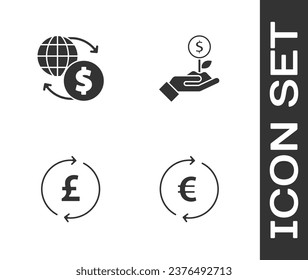 Set Coin money with euro symbol, Money exchange, pound and Dollar plant icon. Vector