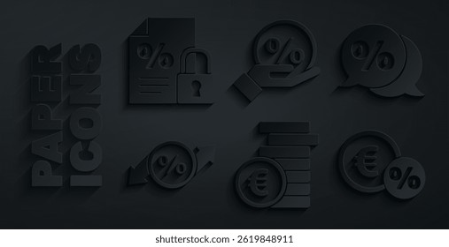 Set Coin money with euro symbol, Discount percent tag, Money coin,  and Finance document and lock icon. Vector