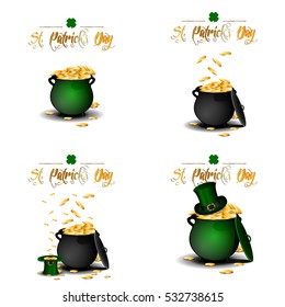 Set of coin pots, Patrick's day vector illustration