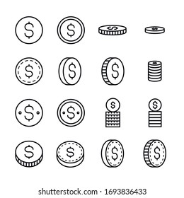 Set of coin related vector line icons. Premium linear symbols pack. Vector illustration isolated on a white background. Web symbols for web sites and mobile app. Trendy design. 