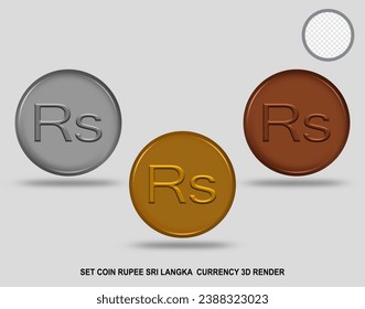 set coin Rupee Sri Langka currency 3D render