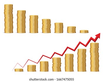 set of coin stacks dollar in flat style or coin dollar in different style or finance currency concept in doodle. eps 10 vector