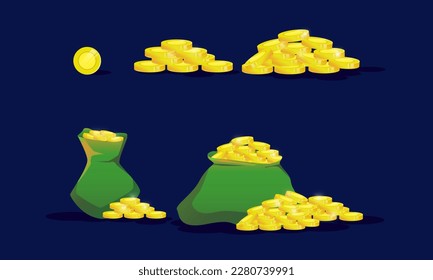 Set of coin with vector style for game assets