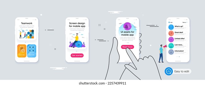 Set of Coins bag, Ice creams and Money currency line icons. Phone ui interface. Include Hoody, Ole chant, Beer icons. Approved, Internet document, Work home web elements. For web, application. Vector