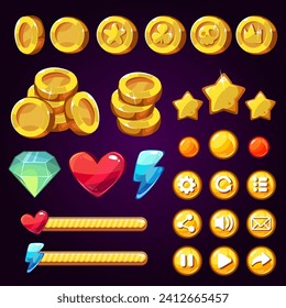 Set of coins. Cartoon style vector illustration for game design.