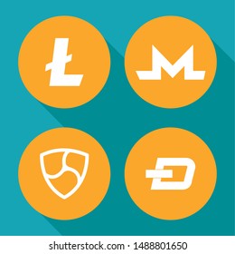 set of coins cryptocurrency money finance flat design vector illustration