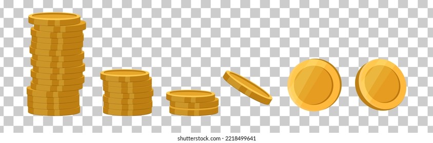 A set of coins at different angles, stacked coins