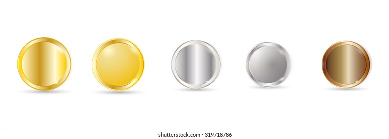 set of coins from different metals isolated on white. vector illustration eps 10