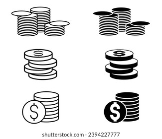 Set of Coins set and Dollar cent Sign isolated on white background