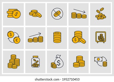 Set of Coins icon. money coin business coin pack symbol template for graphic and web design collection logo vector illustration