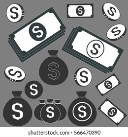 Set of coins and money.Vector illustration