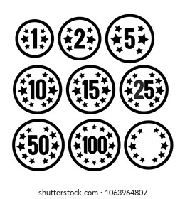 Set of coins with value numbers for card table or casino games. Black color templates.
