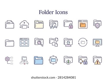 Set of col orful line folder for digital file management and data organisation systems and storage.