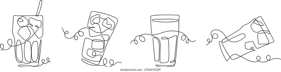 Conjunto de copos de cola em um desenho de vetor de linha contínua.