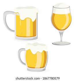 Set of cold beer icons. Vector illustration glass of beer on white background .