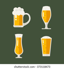 Set of cold beer icons. Vector flat illustration.