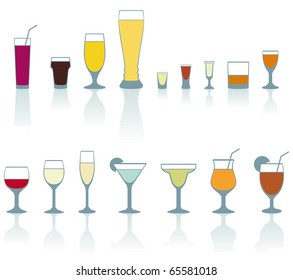 Set of cold drink glasses on white background - vector