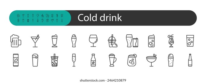 set of cold drink icons, water, beverage, fresh